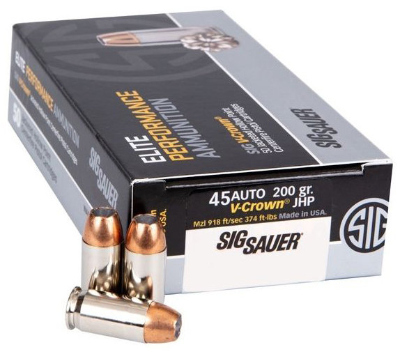 SIG AMMO 45ACP 200GR ELITE V-CROWN JHP 50/20 - Sale